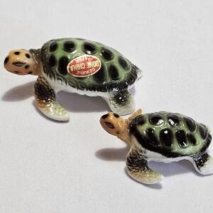 Vintage Bone China Japan Mini Sea Turtle Figurines Pair • Coastal Decor